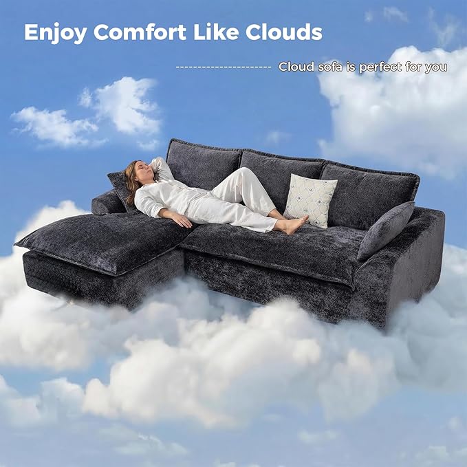 103”Modular Sectional SofaUpholstered Boneless Couch for Living Room BedroomModern Modular L-Shaped Chaise CouchCloud Sectional Sofa with Deep Seat (BlackLeft Facing Chaise)