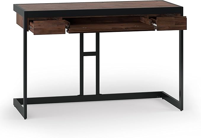 SIMPLIHOME Erina Desk - 48 Inch Wide Solid Acacia Wood and Metal Writing Desk in Distressed Charcoal Brown Modern Industrial Home Office Computer Table with 2 Drawers and Flip-Down Keyboard Tray