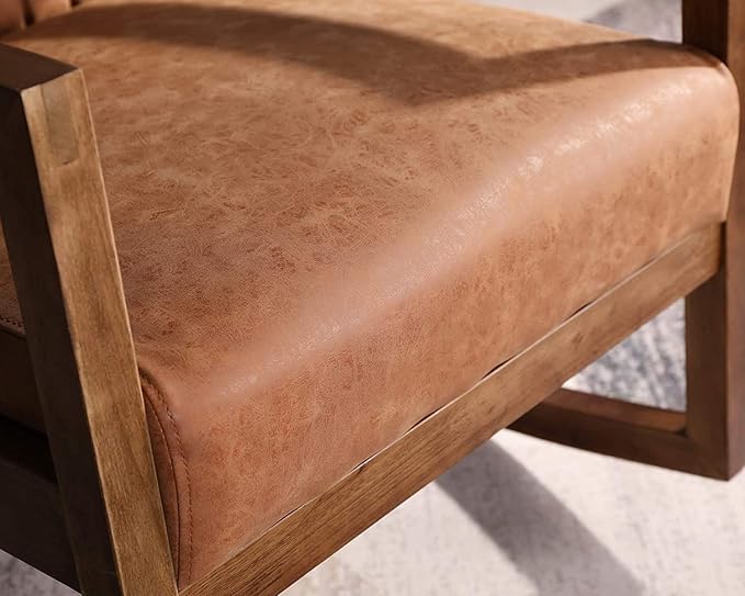 Faux Leather Rocking Chairs Set of 2 Mid Century Modern Recliner Accent Chair Comfy Lounge Arm Chair for Nursery Bedroom Living Room Retro Brown PU