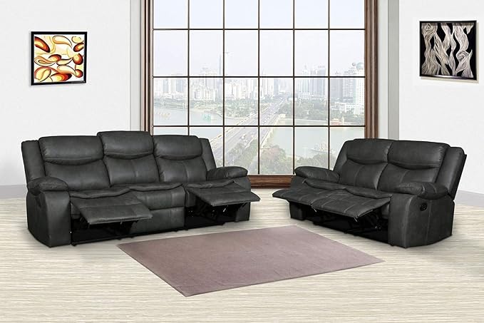 Blackjack Furniture Marsden Modern Leather Air Reclining Living Room Loveseat Lead Gray