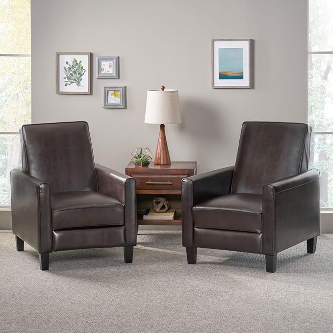 Christopher Knight Home Marshal Contemporary Bonded Leather Recliner (Set of 2) Brown and Dark Brown