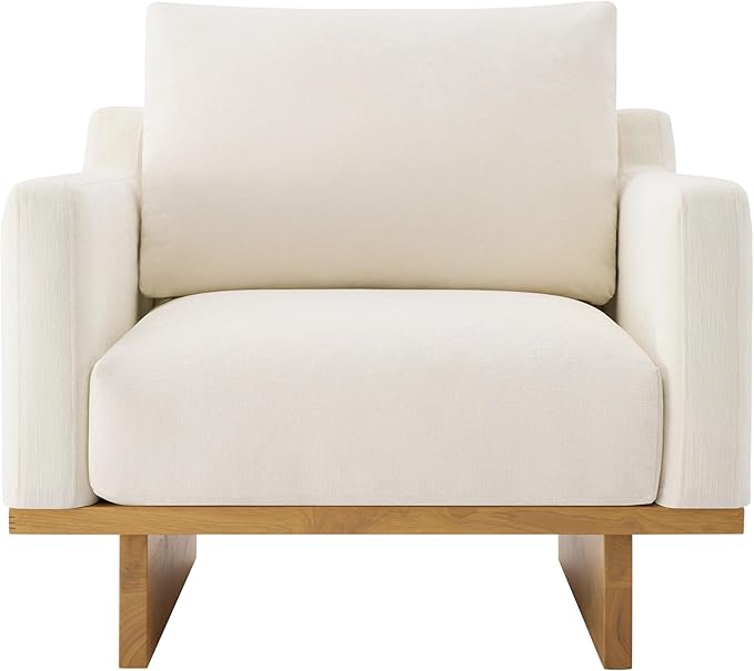 Christopher Knight Home Modern Minimalist Accent Chair with Solid Wood Frame Soft Cushions Spacious Seat Living Room Bedroom Reading Chair Beige