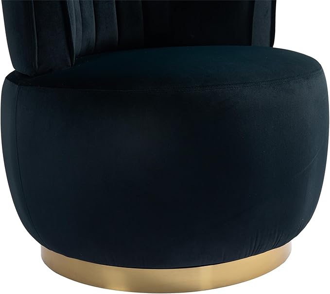 Small Barrel Chair Swivel Barrel Chair with Thicken Backrest Round Accent Chair for Living Room Bedroom Office Comfortable Velvet Fabric Soft High-Density Foam Padding (Black)
