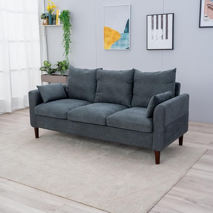 Panana Convertible Sectional Sofa CouchL-Shaped 2 or 3-Seat Sofa Sectional with Reversible Ottoman for Small Living Room Apartment (Gray Linen Fabric 3 Seater ONLY - Curved arms)