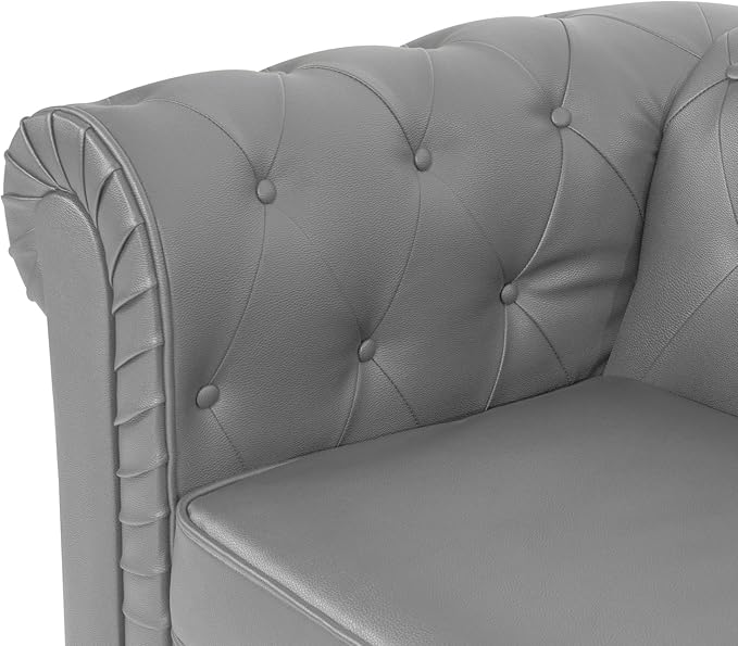 Naomi Home Chesterfield Sofa Set with Accent Chair Modern Leather Living Room Furniture with Tufted Design Perfect for Bedroom or Living Room Dcor Gray/PU/Loveseat