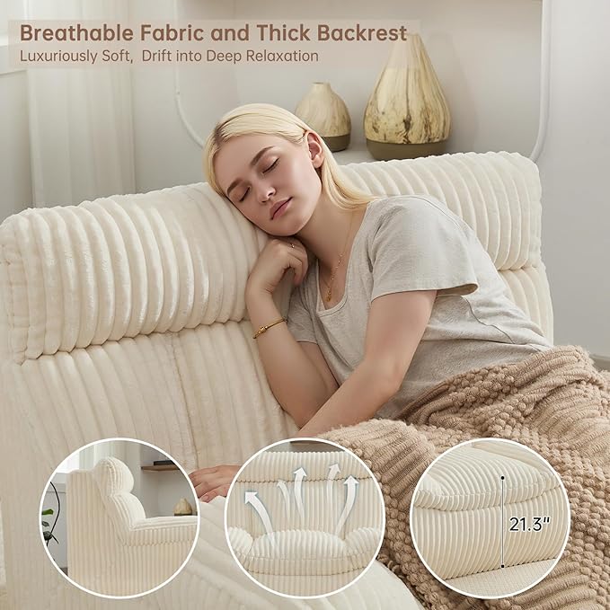Boneless Loveseat Sofa 82 Corduroy Oversized Cloud Couch 2 Seater with Deep Seat Modern Love Seat Couch with Memory Foam Beige Boneless Couches for Living Room Apartment