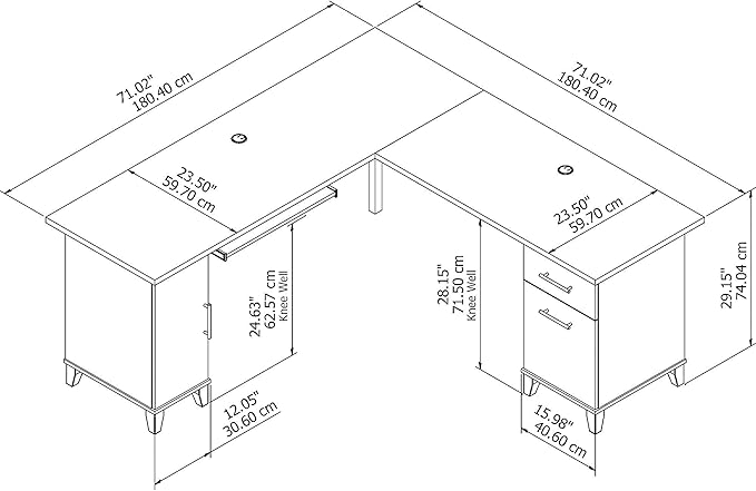 Bush Home Somerset 72W L Shaped Desk with Storage in Maple Cross 72-inch Large Corner Computer Table for Home Office Workspace