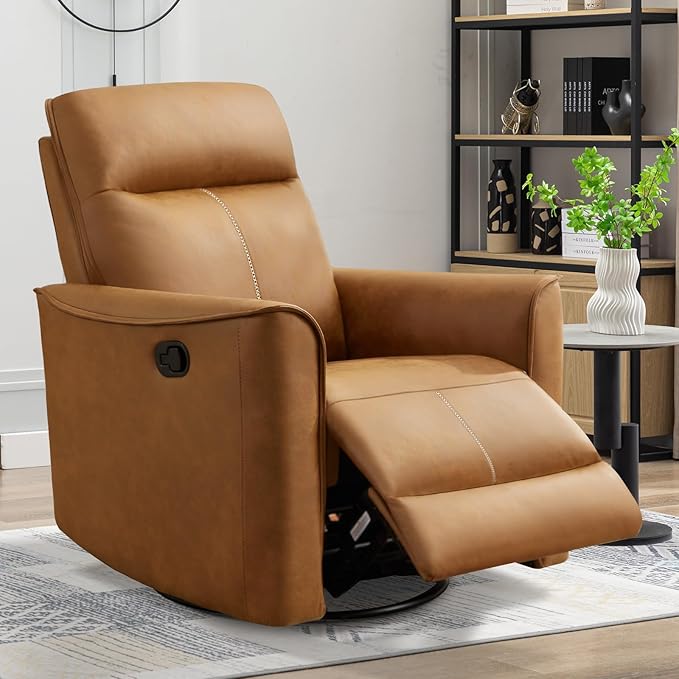 ANJ Manual Swivel Rocker Recliner Glider Recliners with Padded Armrest and Backrest Soft Faux Leather Nursery Rocking Recliner Chair Reclining Sofa for Living Room