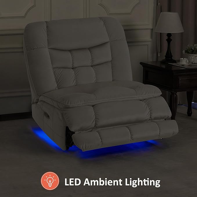 MCombo Dual Motor Oversized Power Recliner Chair 38.2'' Large Wide Seat Rocker Recliner with LED Lighting USB Ports Perfect for Living Room Office and Home Theater Fabric PR607 (Beige)