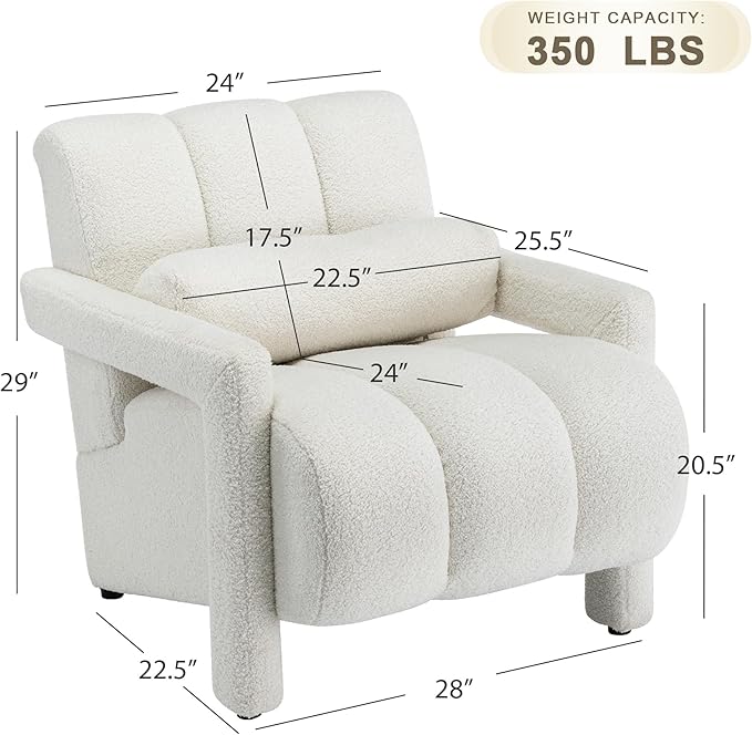 LOULENS Accent Chair Set of 2 Sherpa Cute Furry Fabric Teddy Chair with Thick Cushion and Pillow Single Sofa for Living Room Comfy Armchair for Bedroom Apartment Waiting Room Beige