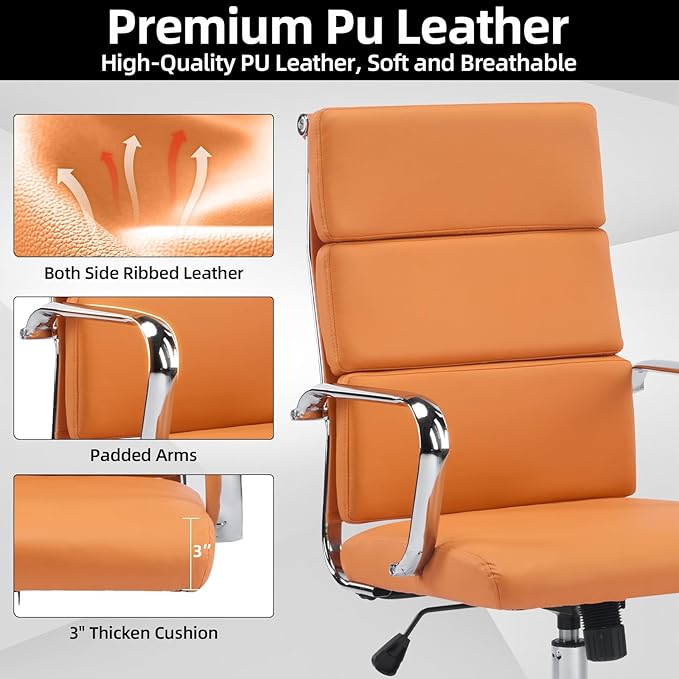 Office Chair Ergonomic Adjustable Desk Chair Mid Back Executive Comfortable Leather Lumbar Support Home Computer Chair with Padded Seat Swivel Wheels