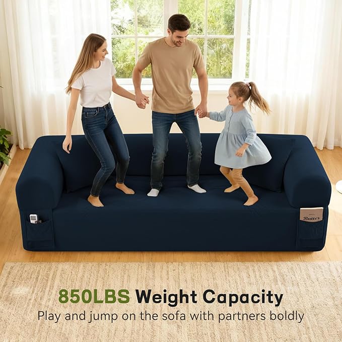 3 Seater Sofa Couch for Living Room (Blue 30 D + 2 Pillows)