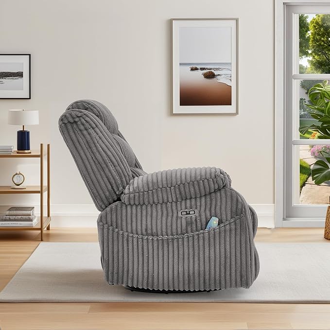 ERYE 41.8 Oversized Swivel Glider Rocker Chair Power Reclining Chair W/Vibration HeatUSB-C PortsModern Corduroy Upholstered Power Recliner Nursery Armchair Living Room
