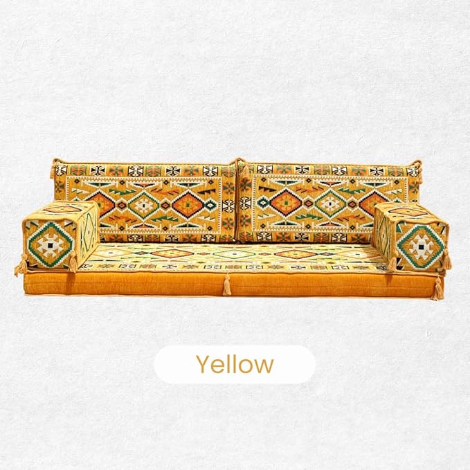 Loveseat Floor Cushions Custom Floor Sofas Arabic Majlis Reading Nook Single Sofa Turkish Sofa Sectional Sofa Entryway Sofa (Yellow)