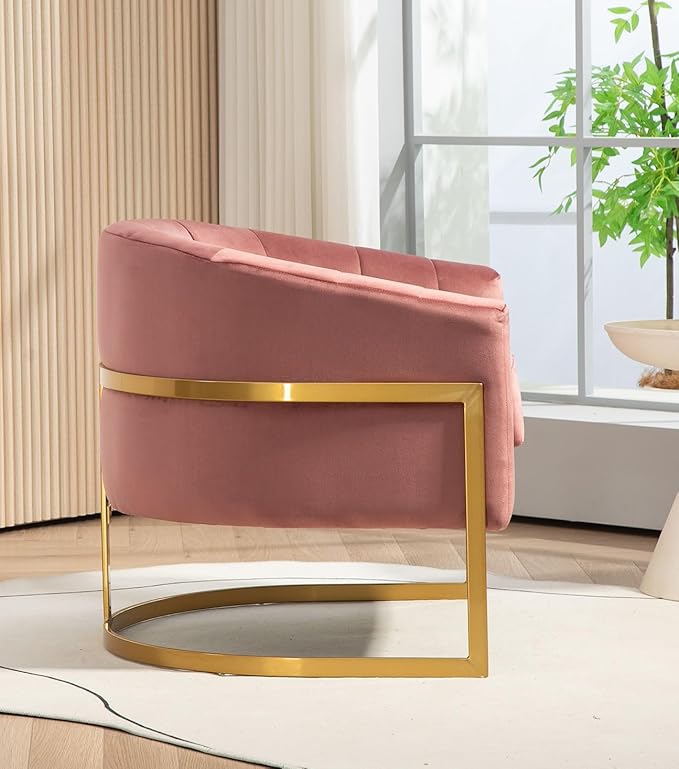 Velvet Modern Accent Armchair - Luxury Gold Frame | Versatile Seating for Living Room Bedroom Office Rose