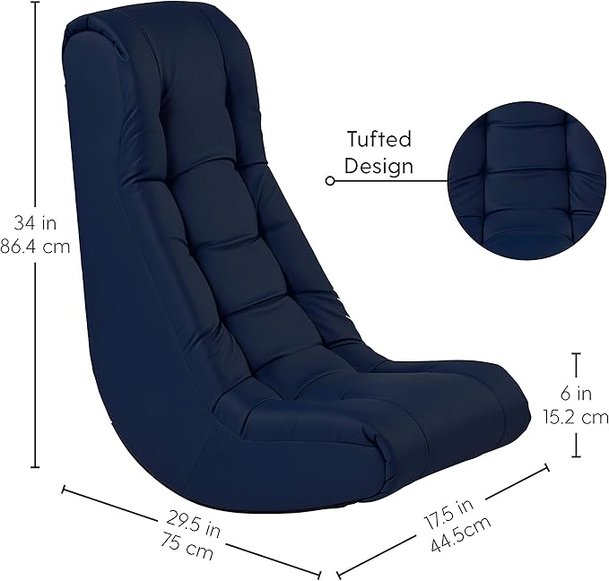Factory Direct Partners Soft Tufted Floor Rocker - Cushioned Ground Chair for Kids Teens and Adults - Great for Reading Gaming Meditating TV - Navy 10488-NV