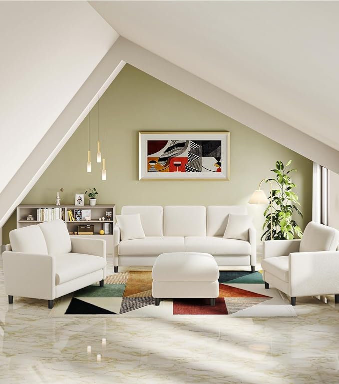 Loveseat Sofa 51 Love Seat Comfy Teddy Small Loveseat for Small Spaces Tool-Free Setup Sofa Couch for Bedroom All-Wood Couches for Living Room No Pillow Included Cream White