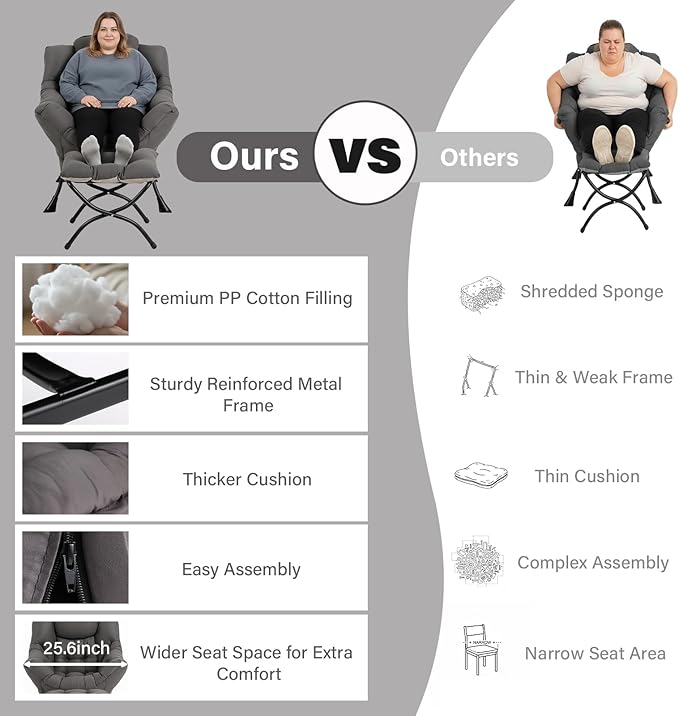 Lazy Chair with Ottoman Modern Accent Lounge Armchair with Armrests and a Side Pocket &amp Foldable Footstool Leisure Reading Chair for Living Room Bedroom Dorm &amp Office Dark Grey