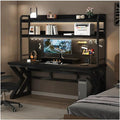63.0in Computer Desk with Pegboard Gaming Desk with Storage Shelves PC Gamer Workstation Desk Modern Study Writing Table for Home Office Bedroom (Black 63.0in/160cm)