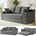 Boneless Couch for Living Room 3 Seater Convertible Futon Sofa Bed Comfy Pull Out Couch with 5 Pillows &amp Detachable Washable Cover Upholstered Floor Sofa in A Box No Assembly Required Grey