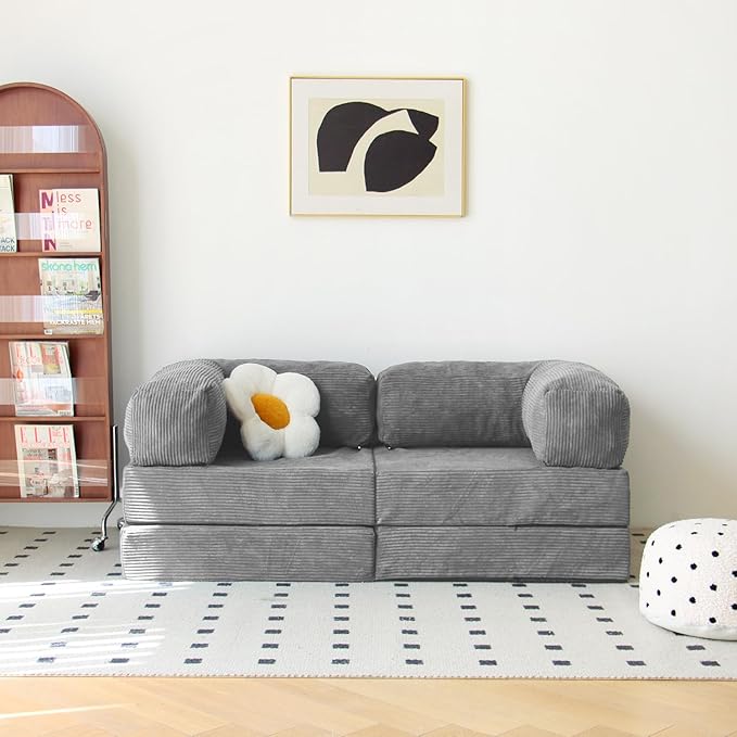 Free Combination Convertible Folding Sofa Bed Armless Foam Floor Sofa Sleeper Floor Couch for Living Room and Bedroom Sleeper Chair with Pillow Twin Size (Harbour Grey)