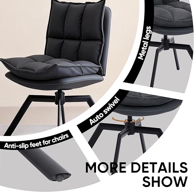 KEEZY Modern Accent Chair Set of 2 Cat-Scratch Leather Vanity Chair with 360° Auto Return Swivel High Density Padding &amp Metal Legs Ideal for BedroomLiving Room andHome Office（Grey）
