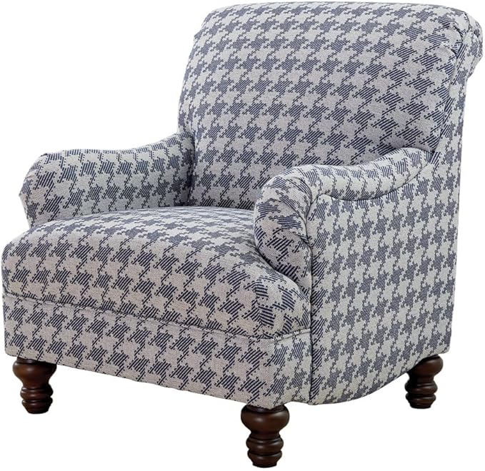 Coaster Home Furnishings - Glenn - Wood - Upholstered Accent Chair with English Arms Houndstooth Check Pattern Turned Legs and Attached Cushions - Living Room - Blue - 903093