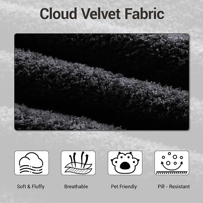 Modular Cloud Couch Sectional Boneless Sofa with Ottoman Deep Seat Fluffy Sectional Couch for Living Room &amp Bedroom No Assembly Required Black