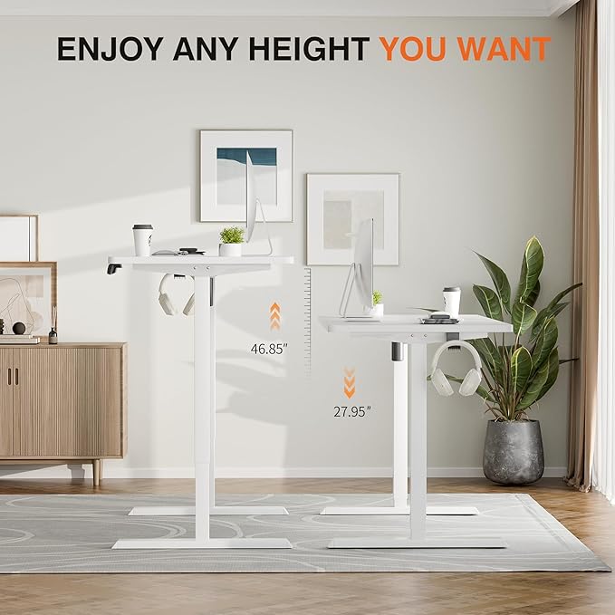 Furmax Electric Standing Desk 47 x 24 Inches Height Adjustable Desk with Removable Casters Home Office Computer Desk (White)