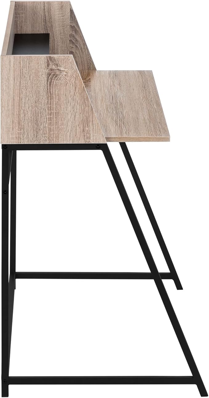 Penau Computer Desk for Home Office 48 Inches Storage Shelves Contemporary Brown Laminate Finish Black Metal Base
