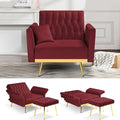 Velvet Accent Chair with Adjustable Backrest and Armrests Single Recliner Armchair with Ottoman and Golden Mental Legs for Living Room Bedroom and Waiting Room Red