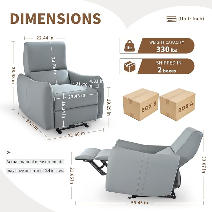 Electric Power Recliner Wall Hugger Electric Recliner Chairs with USB Ports Sofa PU Leather Recliner for Living Room/Small Spaces