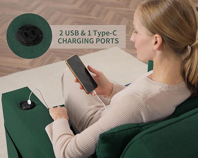 DURASPACE Pull Out Sofa Bed 3-in-1 Convertible Sofa Sleeper Chair Bed with USB Cup Holder Adjustable Armchair Beds for Small Spaces Apartment Living Room Office (Green Linen)