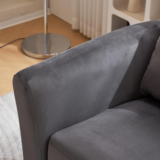 Accent Chair with Ottoman Velvet Wingback Chair with Lumbar Pillow and Footstool Upholstered Single Sofa Chair with Golden Metal Legs Leisure Armchair for Living Room Bedroom Office Dark Gray