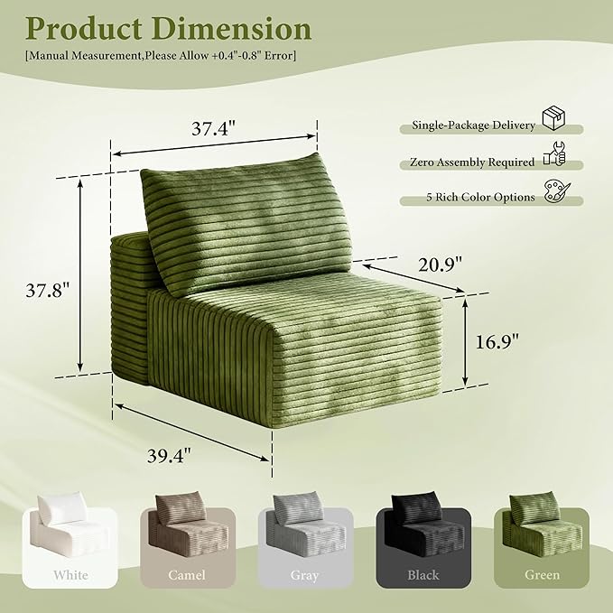 37 Plush Corduroy Ottoman Upholstered Cloud Ottoman for Modular Sectional Couch No Assembly Required Compressed Memory Foam Ideal for Living Room Bedroom and More