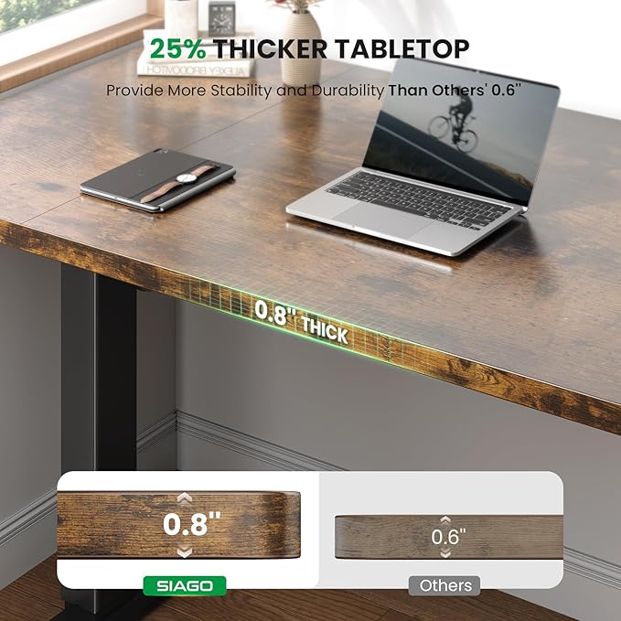 SIAGO Electric Standing Desk Adjustable - 63 x 24 Inch Sit Stand up Desk with Cable Management - 3 Memory Preset Adjustable Height Table