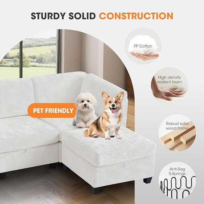 6 Seat Modular Sectional Sofa with Storage Convertible Sectional Couch Modular Sofa with Chaise Living Room Furniture Sets U Shaped Couch with Ottoman Couches for Living Room Beige Textured