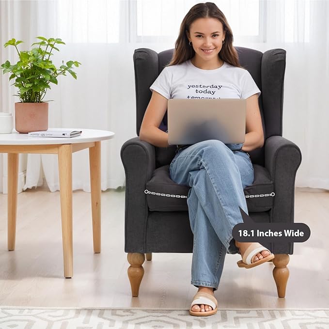 Rovibek High Wingback Chairs with Table - Midcentury Modern Accent Chair for Living Room Upholstered Armchair with Solid Legs Grey Living Room Chairs for Living Room Bedroom Balcony