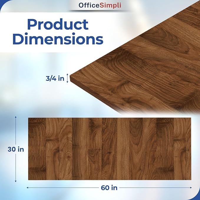 OfficeSimpli 60 x 30 Inch Desk Top Made in USA Replacement Table Top for Sit-to-Stand Adjustable Desk Frame Countertop Workbench for Classroom Home and Office (Desk Top only) - California Walnut