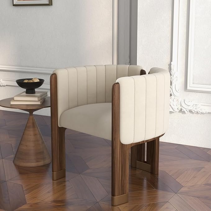 Velvet Fluted Accent Chair for Living Room with Wood Frame High Resilience Foam Elegant Modern Armchair (Beige)