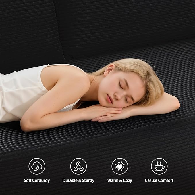 97inch Boneless L-Shaped Sectional Sofa with Throw Pillow &amp Side Pockets- No Assembly Compressed Modular Couch Memory Foam Deep Seat for Living Room Bedroom Apartment Black Left