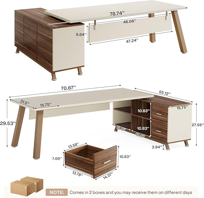 Tribesigns 78.7-Inch Executive Desk L-Shaped Desk with 55-Inch Cabinet Large Office Desk with Storage Shelves Modern Computer Desk for Home Office White &amp Walnut
