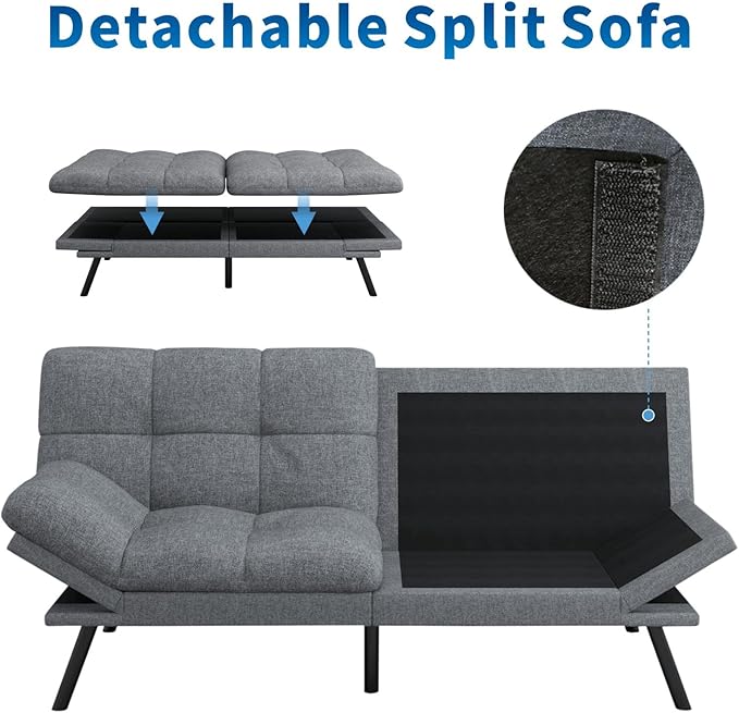 MUUEGM Futon Sofa Bed 71 Convertible Linen Memory Foam Couch Bed Modern Backrests Armrests Love Seat for Living RoomApartmentOfficeLight Grey Sleeper Couch