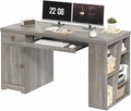 HSH 55 Office Computer Desk with Drawers Farmhouse Grey Executive Desk with Storage Shelves and Cabinet Modern Wooden Computer Table Teacher Desks with Keyboard Tray for Home Writing Work Study