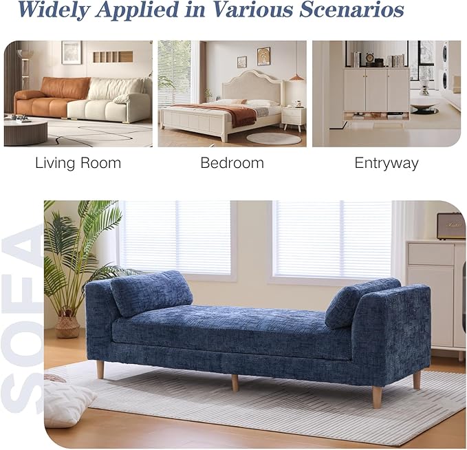 Chifee &amp Vingol 83.1 W End of Bed Bench King Size Bedroom Benches Upholstered Entryway Bench with Removable Pillows for Living Room HallwayBlue