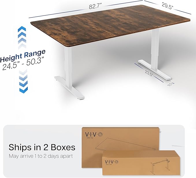 VIVO Electric 83 x 30 in Dual Motor Sit Stand Desk Memory Height Adjustment 2B Series Rustic Vintage Brown Top White Frame DESK-KIT-2W8N