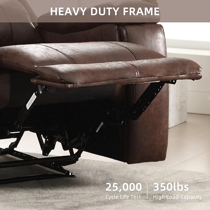 Leather Recliner Chair Manual Recliner Chair for Adults with Overstuffed Arms and Back Single Sofa Recliner with Cup Holders for Living Room Set of 2 Red Brown