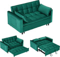55 Modern Velvet Loveseat Sleeper Sofa 3-in-1 Convertible Pull-Out Bed with Adjustable Backrest 2 Pillows &amp Side Pockets Small Pull Out Couch for Living Room Apartment(Green)