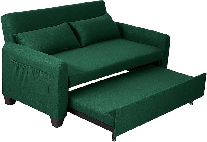 66 Black Sofa Sleeper Loveseat Sofa Bed Queen Size Pull Out Couch with 2 Pillows Pocket &amp Adjustable Backrest Small Couch Bed for Small Spaces Bedroom Apartment Living Room (Green 67) | C