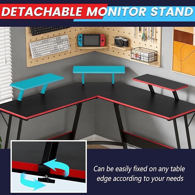 FDW L Shaped 51 Inch Gaming DeskCorner Computer DeskPC Gaming DeskWriting Workstation with Large Monitor Stand for Home OfficeDark Black